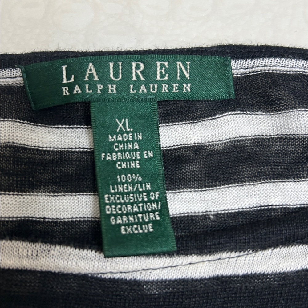 Lauren Ralph Lauren women  100% Linen.Black White Striped blouse XL.Vacation - Picture 9 of 12